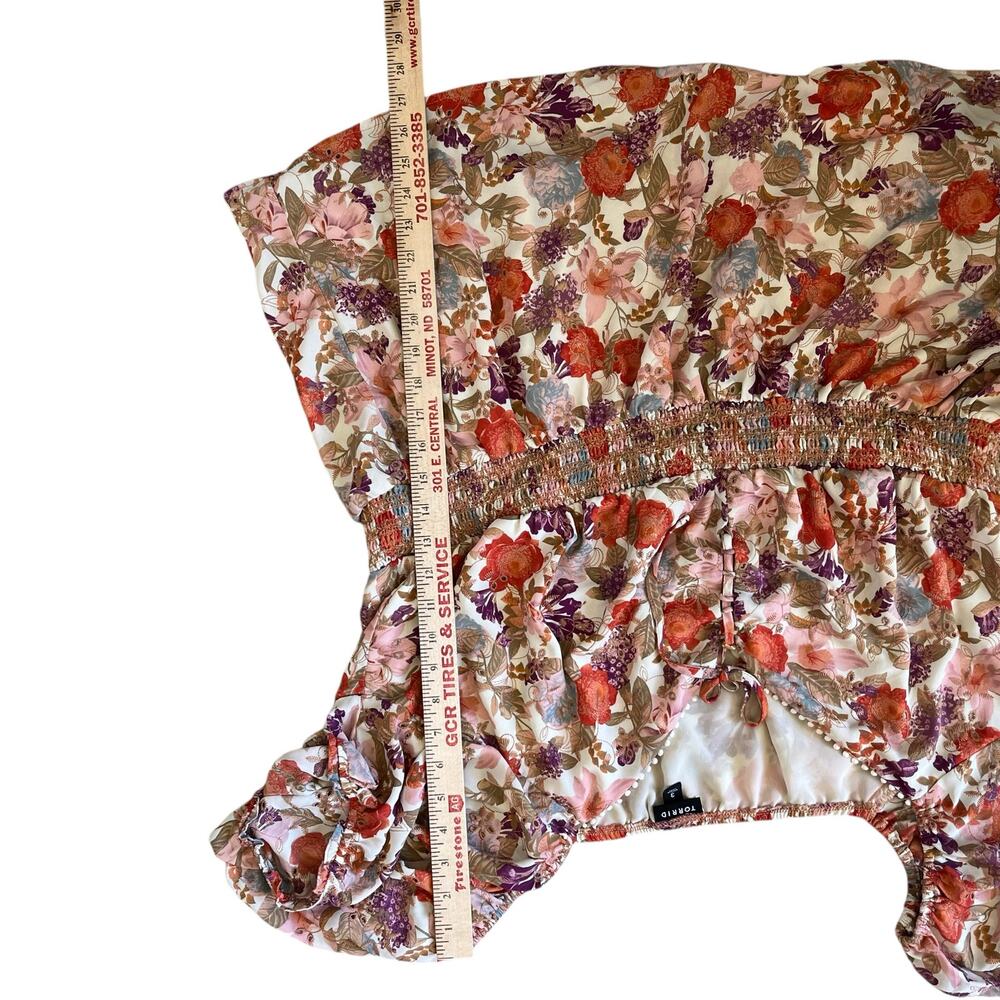 Torrid Top Blouse Georgette Size 3 3X 22/24 Peach Rust Floral Peasant Boho - Picture 10 of 13